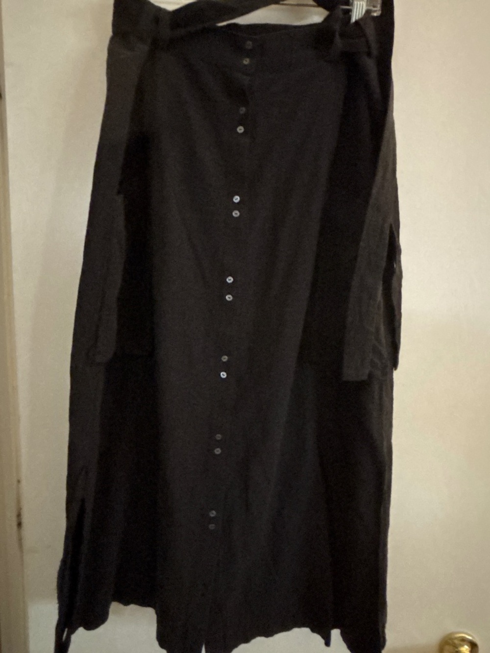Wrap London Black linen/viscose Button-Front Maxi Skirt with Tie Waist